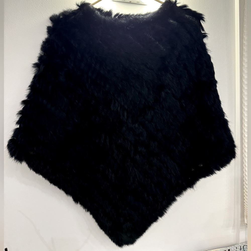 100% genuine black rabbit fur poncho - OS -  NWOT